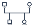 A genogram with vertical lines dropping from the couple's marriage line to two children. The first child is on the left, the second on the right