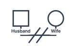 A couple with two slashes across the middle of the marriage line
