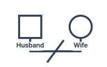 A couple with one slash across the middle of the marriage line