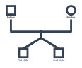Lines branching in a V from one point on the couple's marriage line to two children