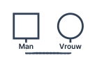 Een gestippelde relatielijn die twee personen aan de onderkant verbindt