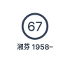 圓形內寫有年齡67的女性，下方寫著她的姓名和出生年份